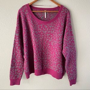 Free People Purple Cheetah Leopard Print Sweater Small